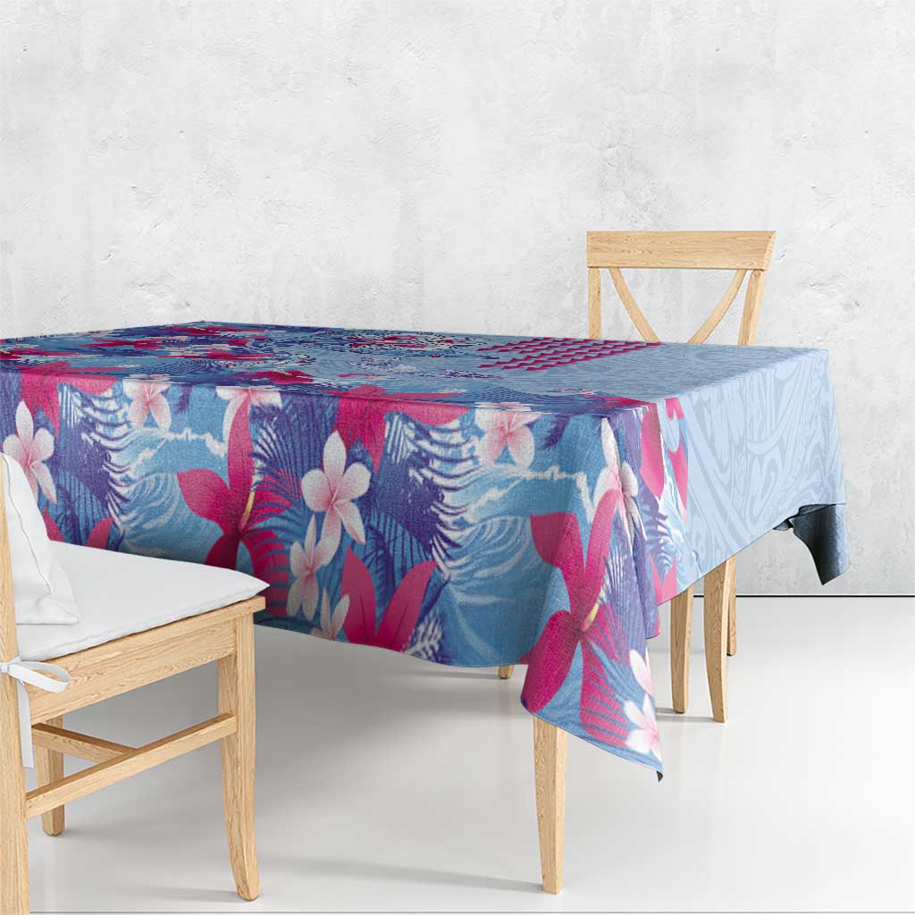 Hawaiian Tribal Manta Ray Tablecloth Kakau Tattoo and Flowers Surfing Waves Pattern Soft Color LT03 - Polynesian Pride