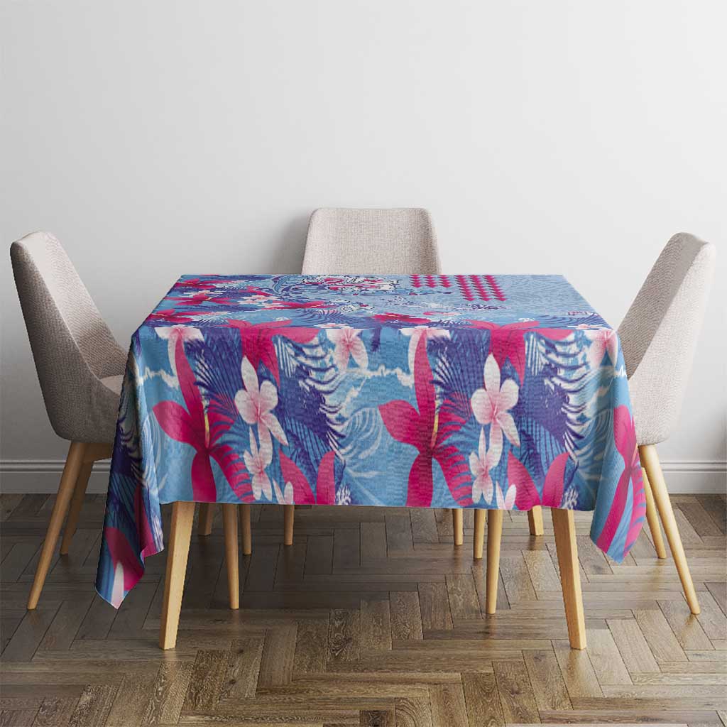 Hawaiian Tribal Manta Ray Tablecloth Kakau Tattoo and Flowers Surfing Waves Pattern Soft Color LT03 - Polynesian Pride
