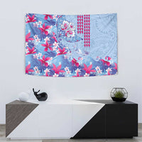 Hawaiian Tribal Manta Ray Tapestry Kakau Tattoo and Flowers Surfing Waves Pattern Soft Color LT03 - Polynesian Pride