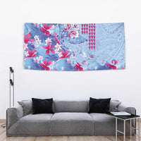 Hawaiian Tribal Manta Ray Tapestry Kakau Tattoo and Flowers Surfing Waves Pattern Soft Color LT03 - Polynesian Pride
