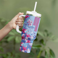 Hawaiian Tribal Manta Ray Tumbler With Handle Kakau Tattoo and Flowers Surfing Waves Pattern Soft Color LT03 - Polynesian Pride
