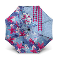 Hawaiian Tribal Manta Ray Umbrella Kakau Tattoo and Flowers Surfing Waves Pattern Soft Color LT03 One Size Folded 11.42 inch Opened Diameter 37.4 inch Multicolor - Polynesian Pride