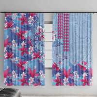 Hawaiian Tribal Manta Ray Window Curtain Kakau Tattoo and Flowers Surfing Waves Pattern Soft Color LT03 With Hooks Multicolor - Polynesian Pride