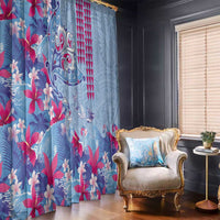 Hawaiian Tribal Manta Ray Window Curtain Kakau Tattoo and Flowers Surfing Waves Pattern Soft Color LT03 - Polynesian Pride