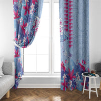 Hawaiian Tribal Manta Ray Window Curtain Kakau Tattoo and Flowers Surfing Waves Pattern Soft Color LT03 - Polynesian Pride