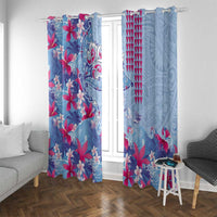 Hawaiian Tribal Manta Ray Window Curtain Kakau Tattoo and Flowers Surfing Waves Pattern Soft Color LT03 With Grommets Multicolor - Polynesian Pride