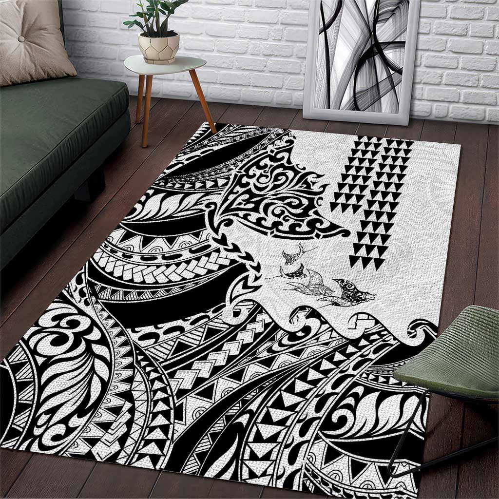 Hawaiian Tribal Manta Ray Area Rug Kakau Tattoo and Polynesian Art Motif Pattern