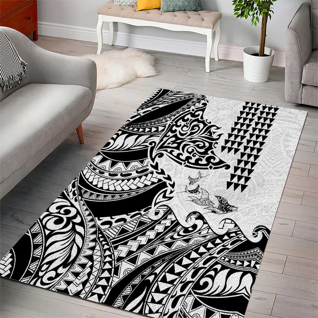 Hawaiian Tribal Manta Ray Area Rug Kakau Tattoo and Polynesian Art Motif Pattern