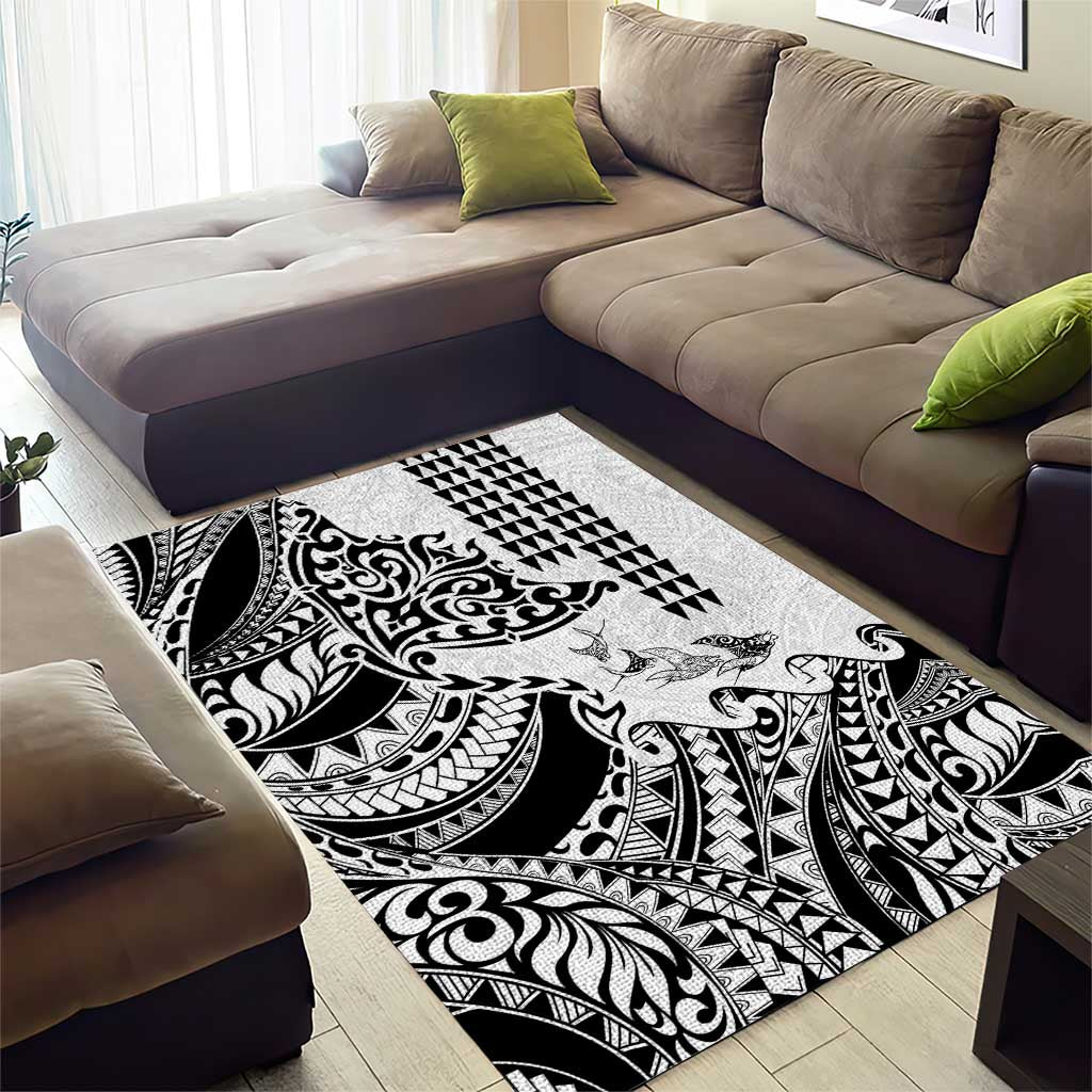 Hawaiian Tribal Manta Ray Area Rug Kakau Tattoo and Polynesian Art Motif Pattern