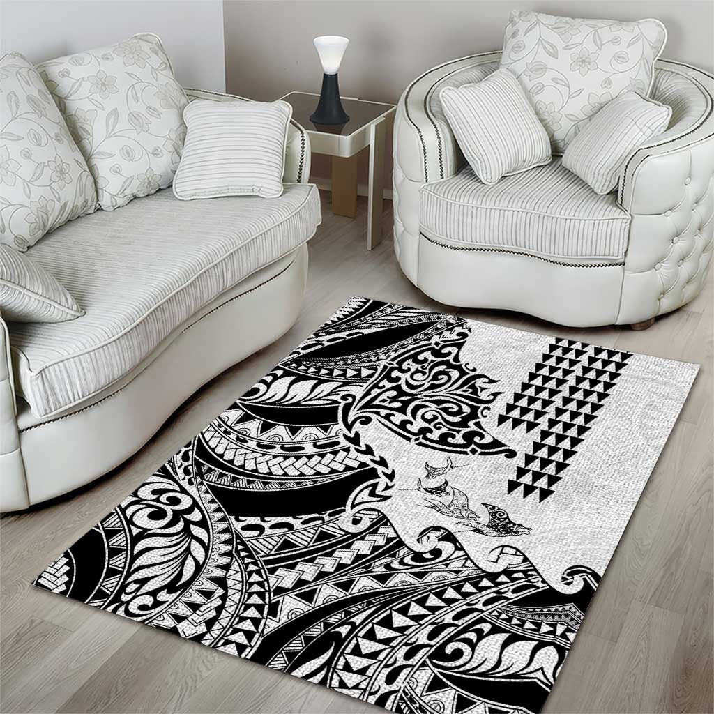 Hawaiian Tribal Manta Ray Area Rug Kakau Tattoo and Polynesian Art Motif Pattern