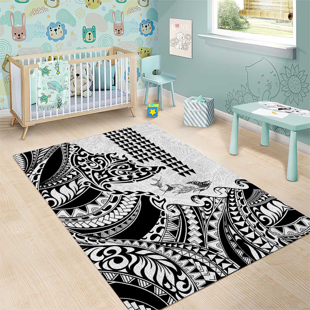 Hawaiian Tribal Manta Ray Area Rug Kakau Tattoo and Polynesian Art Motif Pattern