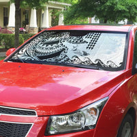 Hawaiian Tribal Manta Ray Auto Sun Shade Kakau Tattoo and Polynesian Art Motif Pattern LT03 - Polynesian Pride