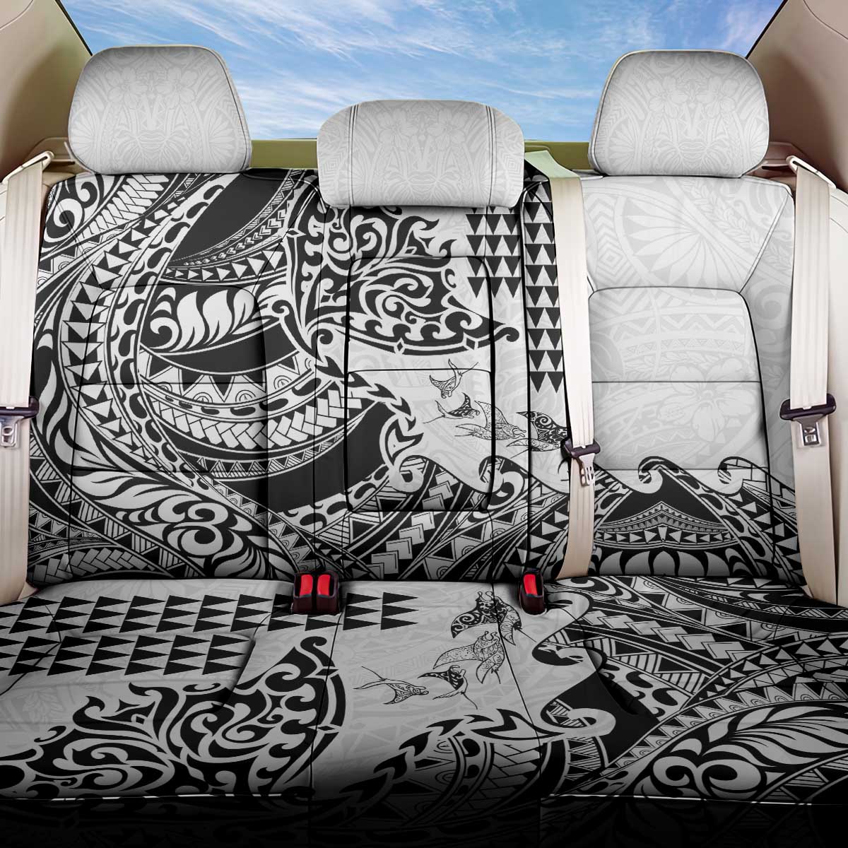 Hawaiian Tribal Manta Ray Back Car Seat Cover Kakau Tattoo and Polynesian Art Motif Pattern