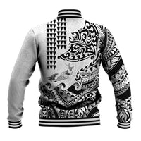 Hawaiian Tribal Manta Ray Baseball Jacket Kakau Tattoo and Polynesian Art Motif Pattern LT03 - Polynesian Pride