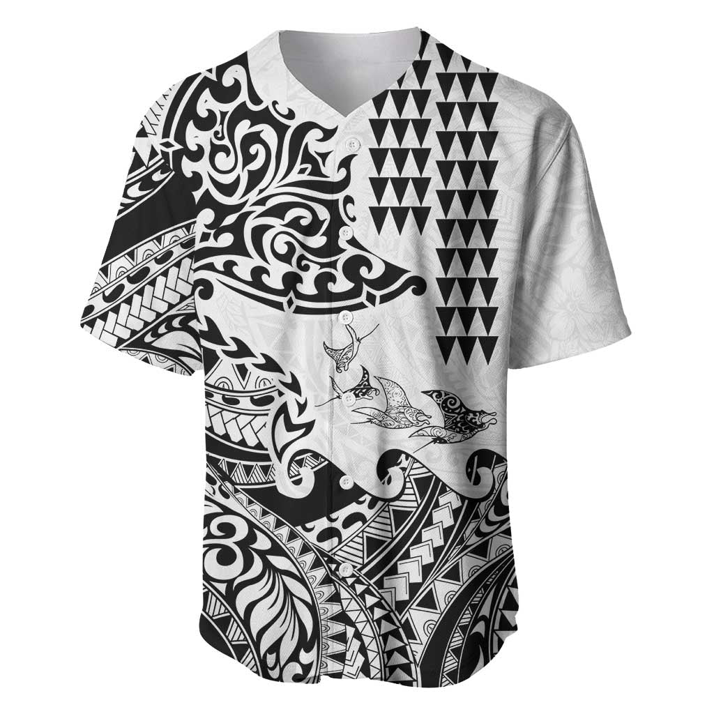 Hawaiian Tribal Manta Ray Baseball Jersey Kakau Tattoo and Polynesian Art Motif Pattern LT03 Multicolor - Polynesian Pride