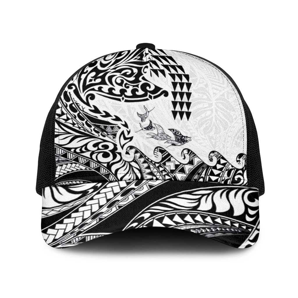 Hawaiian Tribal Manta Ray Baseball Net Cap Kakau Tattoo and Polynesian Art Motif Pattern