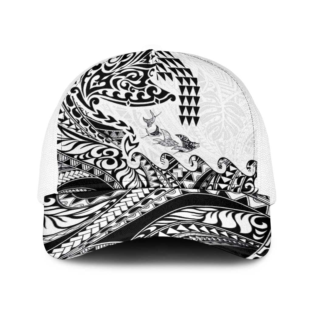 Hawaiian Tribal Manta Ray Baseball Net Cap Kakau Tattoo and Polynesian Art Motif Pattern LT03 One Size White Multicolor - Polynesian Pride