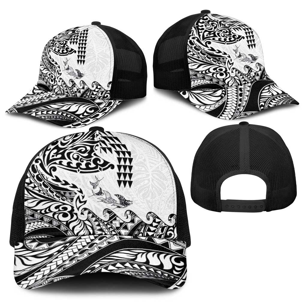 Hawaiian Tribal Manta Ray Baseball Net Cap Kakau Tattoo and Polynesian Art Motif Pattern LT03 - Polynesian Pride