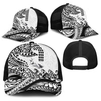 Hawaiian Tribal Manta Ray Baseball Net Cap Kakau Tattoo and Polynesian Art Motif Pattern LT03 - Polynesian Pride