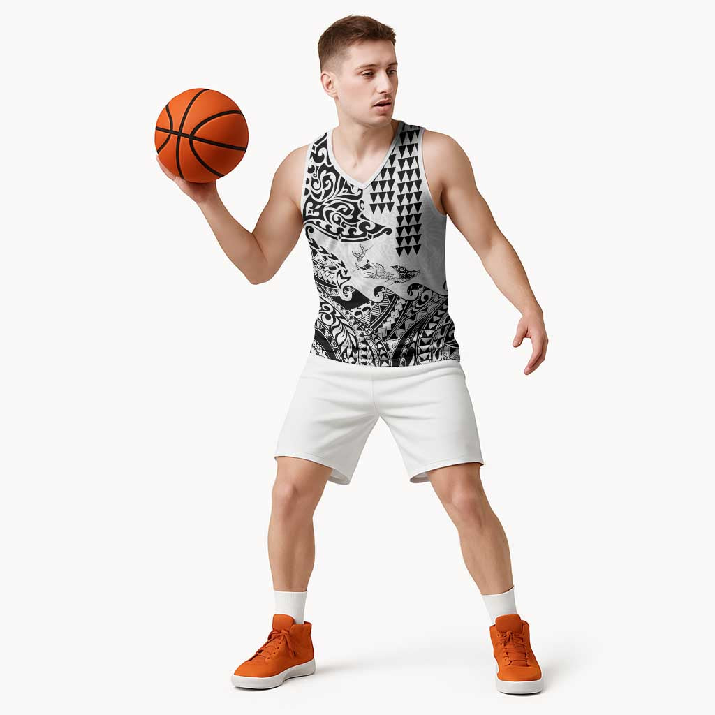 Hawaiian Tribal Manta Ray Basketball Jersey Kakau Tattoo and Polynesian Art Motif Pattern LT03 - Polynesian Pride