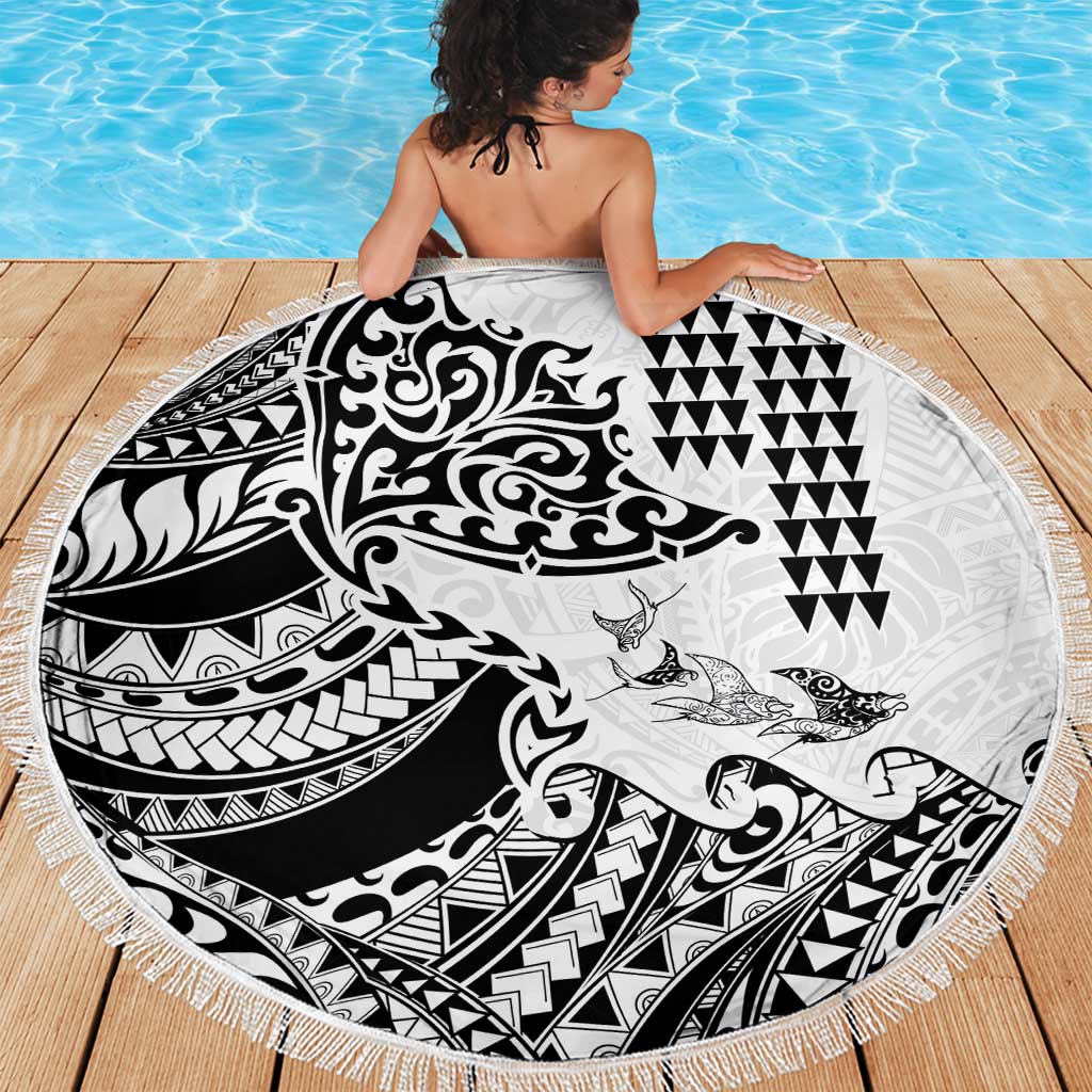 Hawaiian Tribal Manta Ray Beach Blanket Kakau Tattoo and Polynesian Art Motif Pattern LT03 - Polynesian Pride