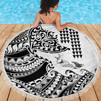 Hawaiian Tribal Manta Ray Beach Blanket Kakau Tattoo and Polynesian Art Motif Pattern LT03 - Polynesian Pride