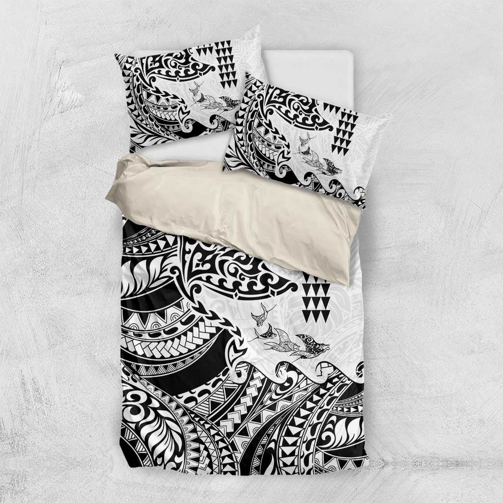 Hawaiian Tribal Manta Ray Bedding Set Kakau Tattoo and Polynesian Art Motif Pattern LT03 US Twin 172cm x 218cm Multicolor - Polynesian Pride