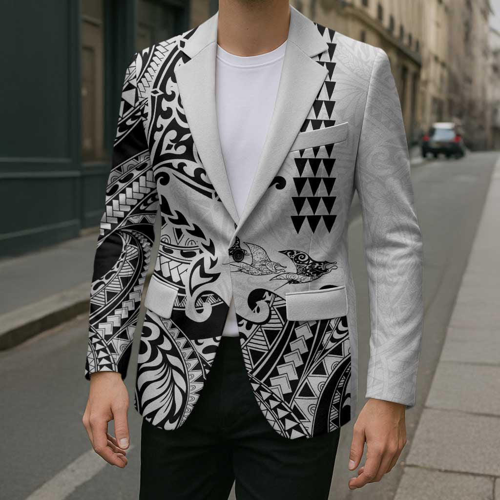 Hawaiian Tribal Manta Ray Blazer Kakau Tattoo and Polynesian Art Motif Pattern
