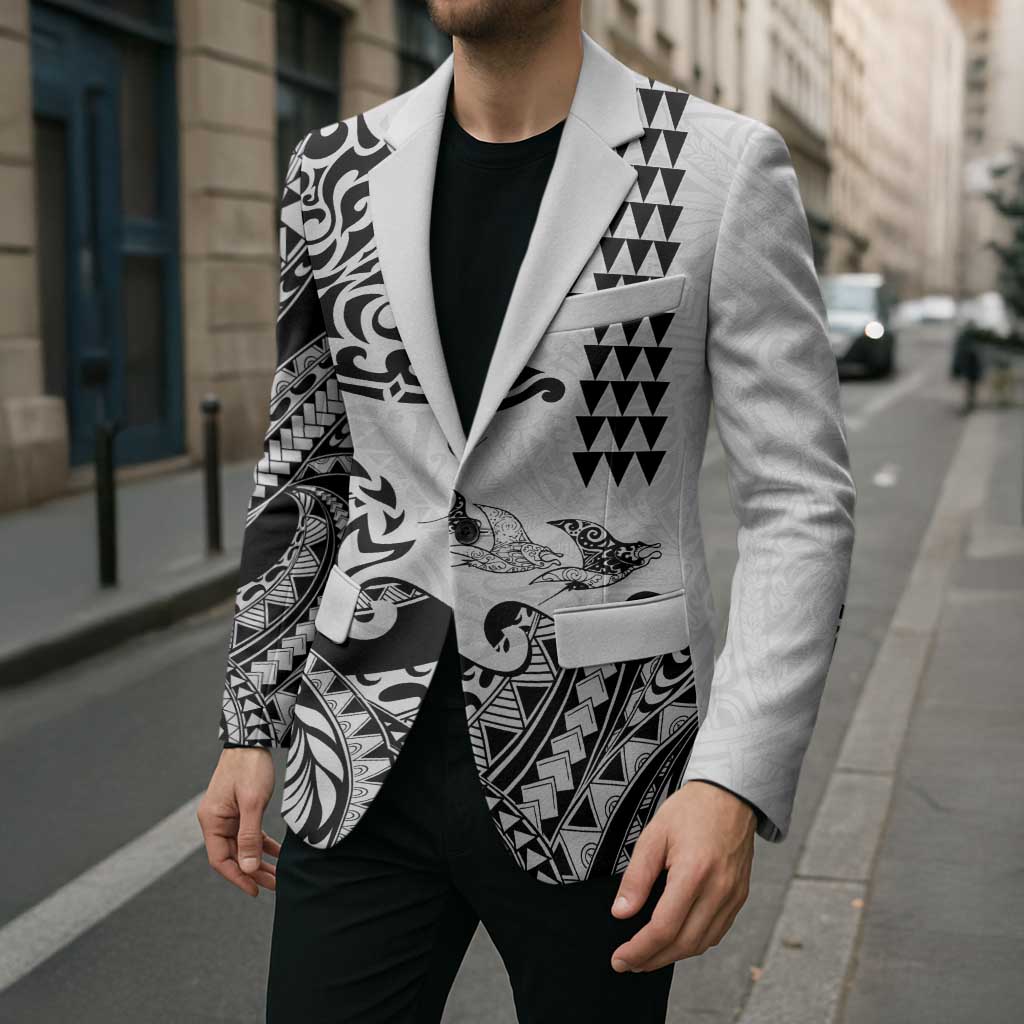 Hawaiian Tribal Manta Ray Blazer Kakau Tattoo and Polynesian Art Motif Pattern