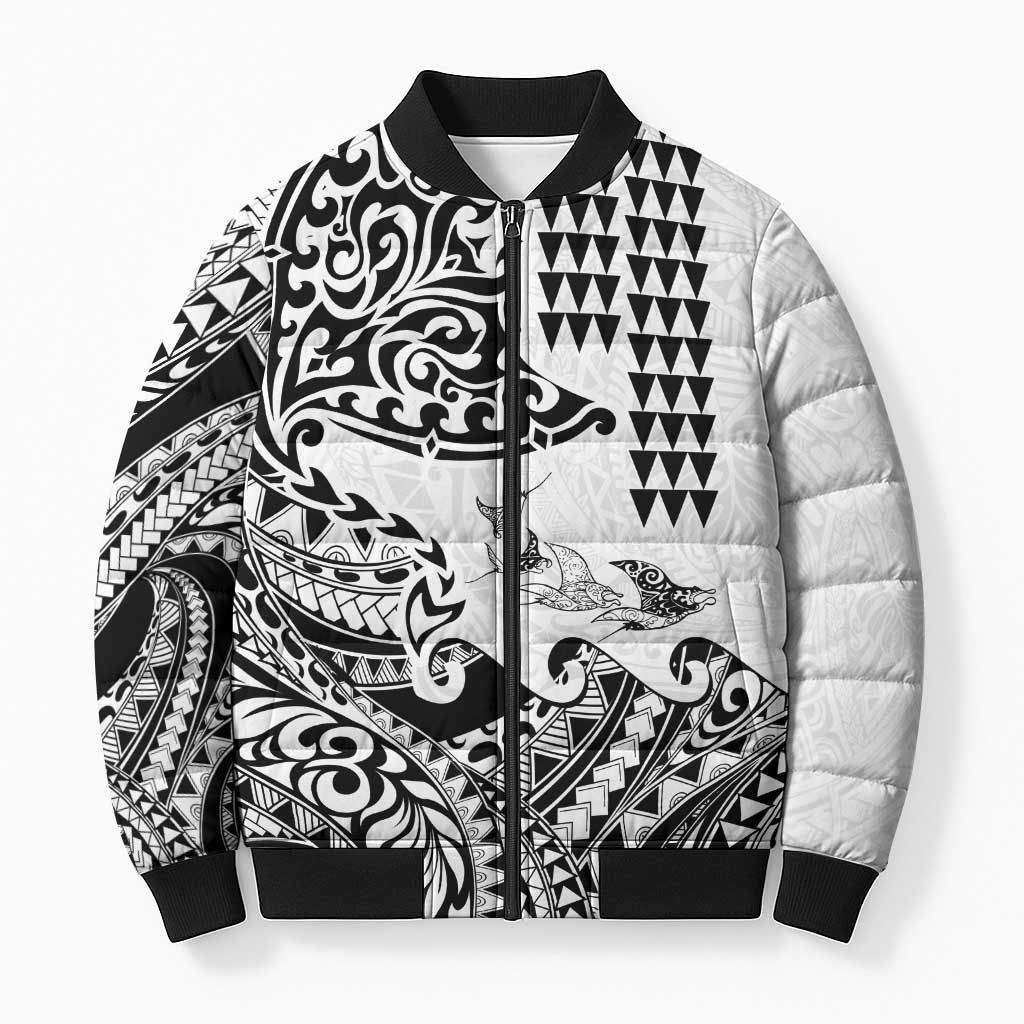 Hawaiian Tribal Manta Ray Bomber Puffer Jacket Kakau Tattoo and Polynesian Art Motif Pattern LT03 Unisex Multicolor - Polynesian Pride