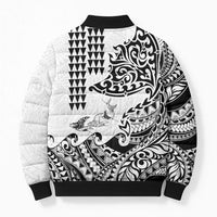 Hawaiian Tribal Manta Ray Bomber Puffer Jacket Kakau Tattoo and Polynesian Art Motif Pattern LT03 - Polynesian Pride