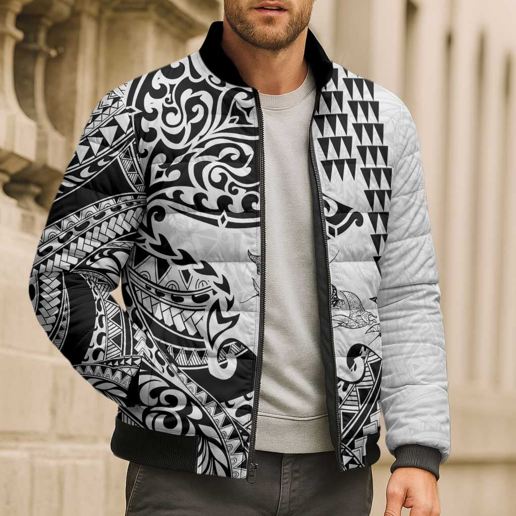 Hawaiian Tribal Manta Ray Bomber Puffer Jacket Kakau Tattoo and Polynesian Art Motif Pattern LT03 - Polynesian Pride