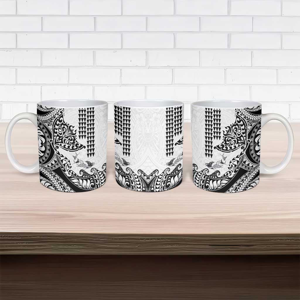 Hawaiian Tribal Manta Ray Ceramic Mug Kakau Tattoo and Polynesian Art Motif Pattern LT03 - Polynesian Pride