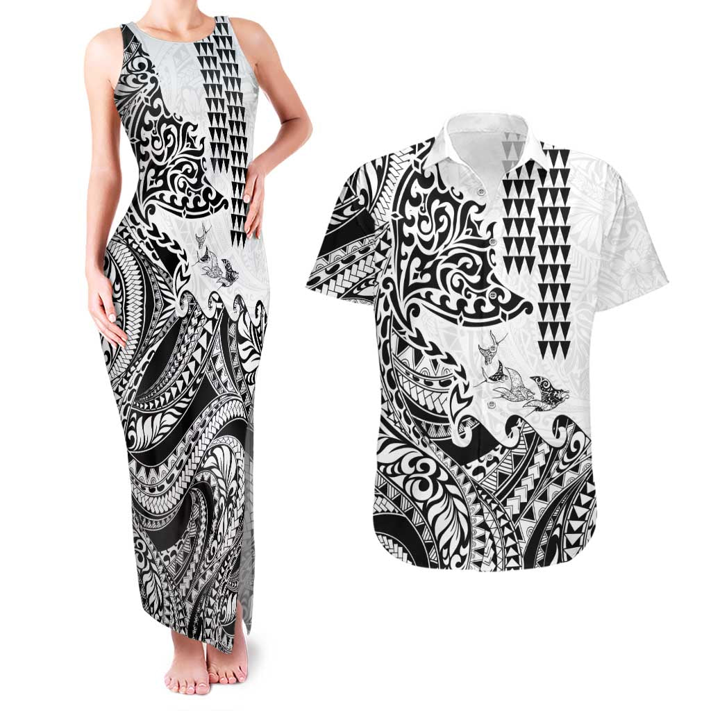 Hawaiian Tribal Manta Ray Couples Matching Tank Maxi Dress and Hawaiian Shirt Kakau Tattoo and Polynesian Art Motif Pattern LT03 Multicolor - Polynesian Pride