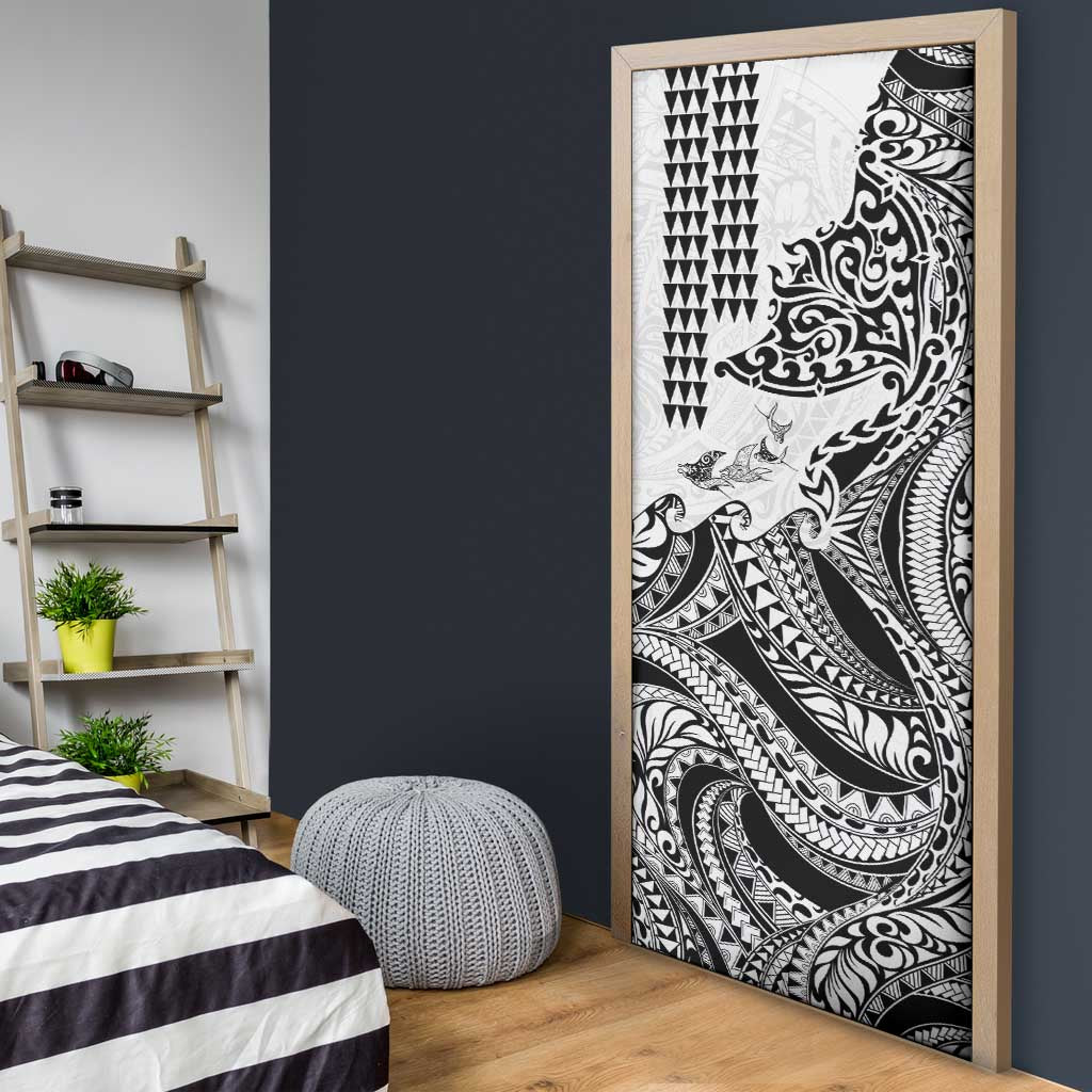 Hawaiian Tribal Manta Ray Door Cover Kakau Tattoo and Polynesian Art Motif Pattern