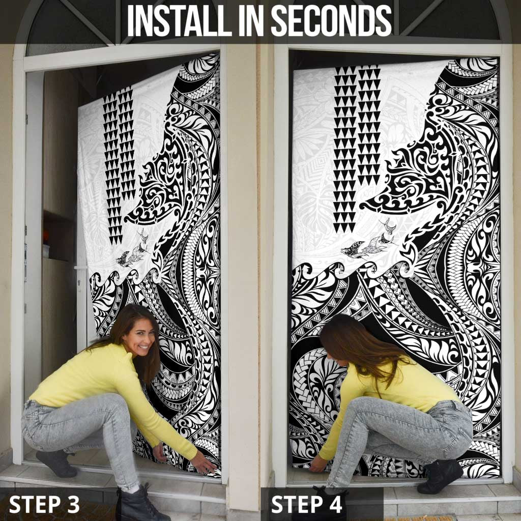 Hawaiian Tribal Manta Ray Door Cover Kakau Tattoo and Polynesian Art Motif Pattern