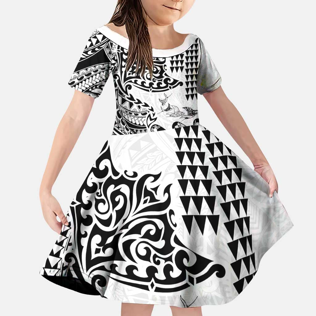 Hawaiian Tribal Manta Ray Family Matching Mermaid Dress and Hawaiian Shirt Kakau Tattoo and Polynesian Art Motif Pattern