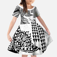 Hawaiian Tribal Manta Ray Family Matching Off Shoulder Short Dress and Hawaiian Shirt Kakau Tattoo and Polynesian Art Motif Pattern