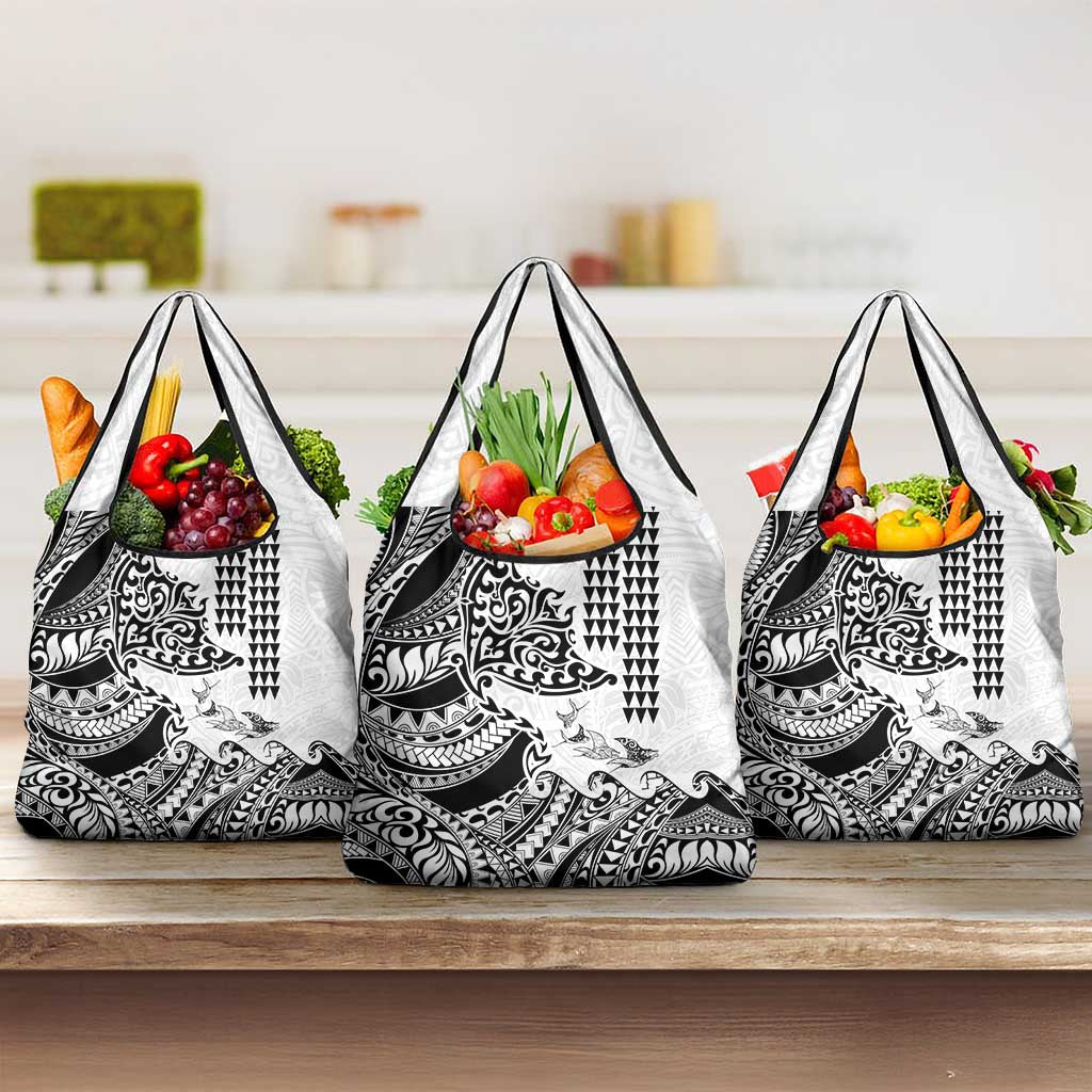 Hawaiian Tribal Manta Ray Grocery Bag Kakau Tattoo and Polynesian Art Motif Pattern LT03 3-pack One Size Multicolor - Polynesian Pride