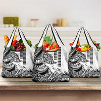 Hawaiian Tribal Manta Ray Grocery Bag Kakau Tattoo and Polynesian Art Motif Pattern LT03 3-pack One Size Multicolor - Polynesian Pride