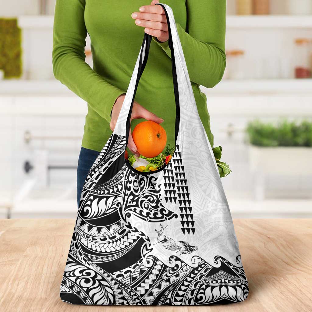 Hawaiian Tribal Manta Ray Grocery Bag Kakau Tattoo and Polynesian Art Motif Pattern LT03 - Polynesian Pride