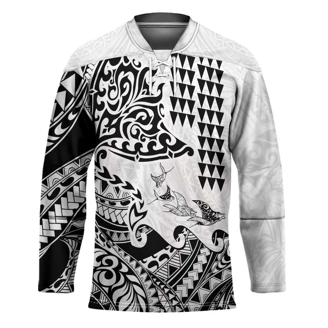 Hawaiian Tribal Manta Ray Hockey Jersey Kakau Tattoo and Polynesian Art Motif Pattern LT03 Unisex Multicolor - Polynesian Pride