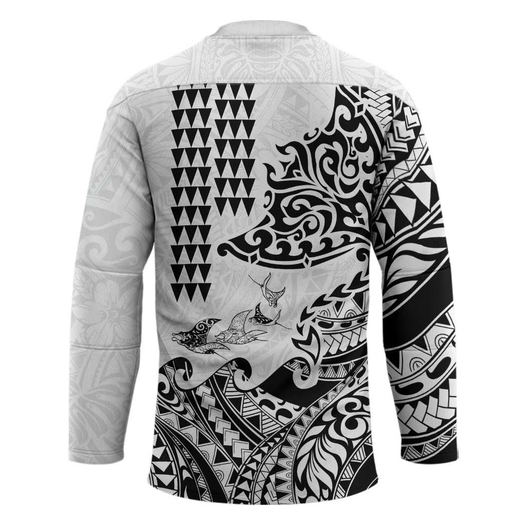 Hawaiian Tribal Manta Ray Hockey Jersey Kakau Tattoo and Polynesian Art Motif Pattern LT03 - Polynesian Pride