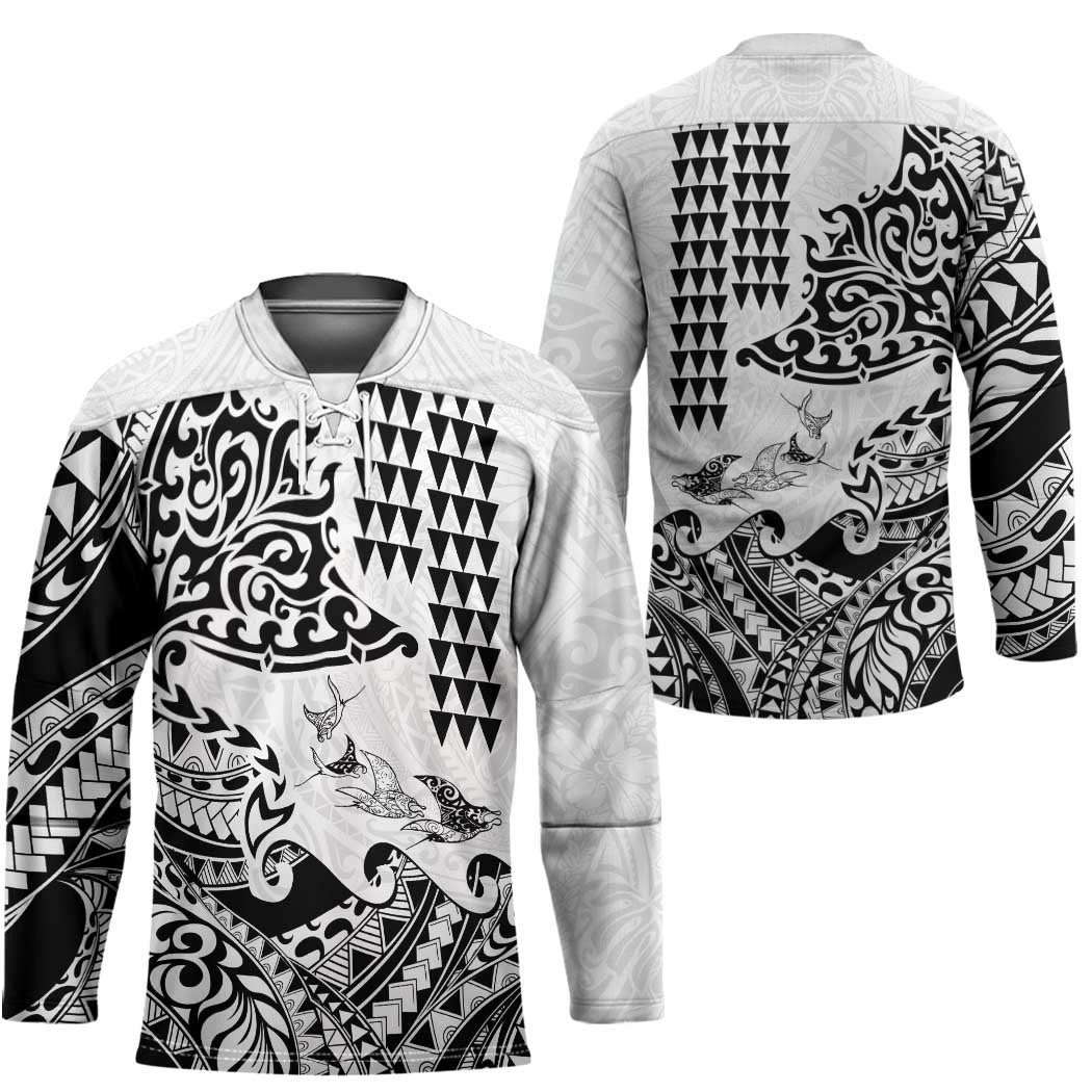 Hawaiian Tribal Manta Ray Hockey Jersey Kakau Tattoo and Polynesian Art Motif Pattern LT03 - Polynesian Pride