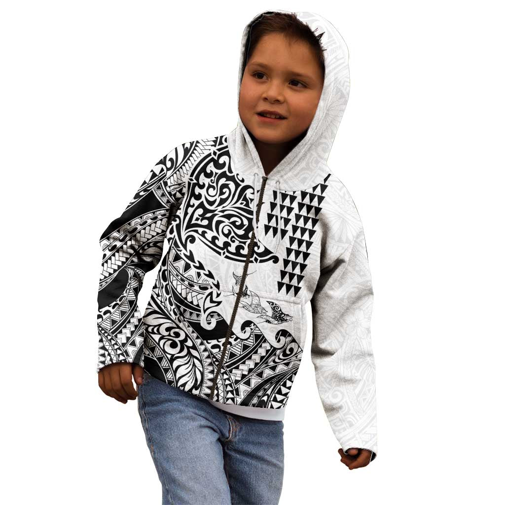 Hawaiian Tribal Manta Ray Kid Hoodie Kakau Tattoo and Polynesian Art Motif Pattern LT03 - Polynesian Pride