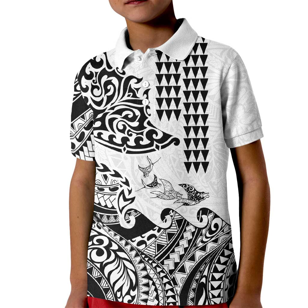 Hawaiian Tribal Manta Ray Kid Polo Shirt Kakau Tattoo and Polynesian Art Motif Pattern LT03 Kid Multicolor - Polynesian Pride