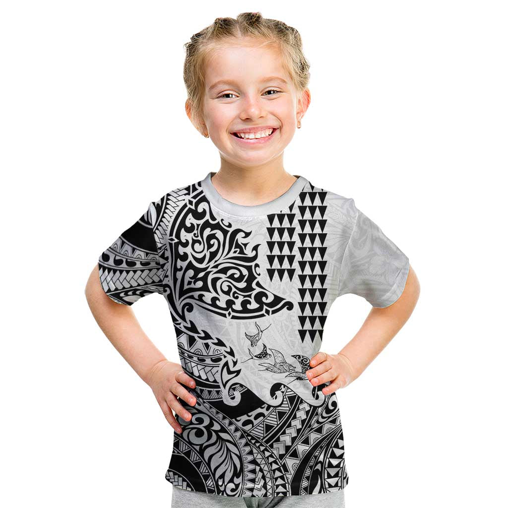 Hawaiian Tribal Manta Ray Kid T Shirt Kakau Tattoo and Polynesian Art Motif Pattern LT03 Multicolor - Polynesian Pride
