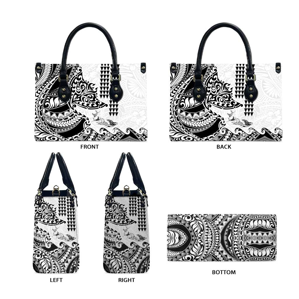 Hawaiian Tribal Manta Ray Leather Bag Kakau Tattoo and Polynesian Art Motif Pattern LT03 - Polynesian Pride