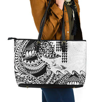Hawaiian Tribal Manta Ray Leather Tote Bag Kakau Tattoo and Polynesian Art Motif Pattern LT03 - Polynesian Pride