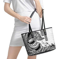 Hawaiian Tribal Manta Ray Leather Tote Bag Kakau Tattoo and Polynesian Art Motif Pattern LT03 - Polynesian Pride